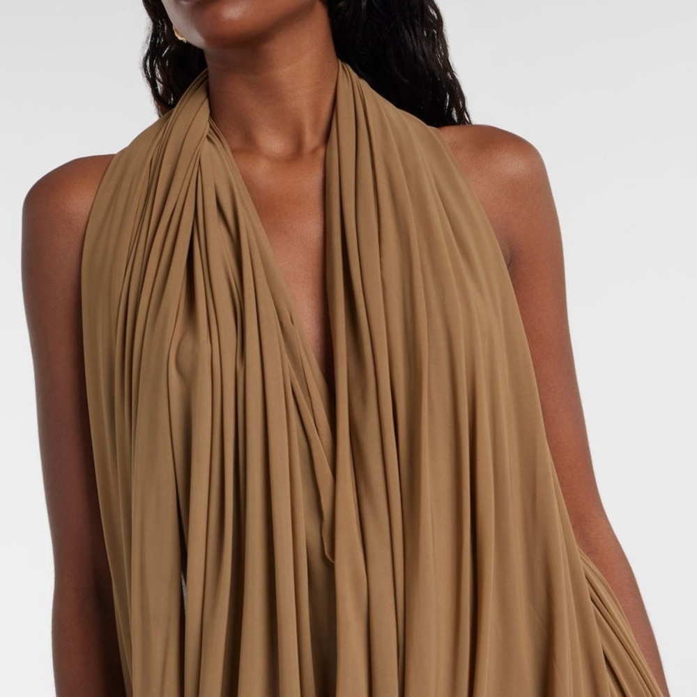 KOIR Stunning draped halter midi evening dress olive brown - Picture 6 of 8